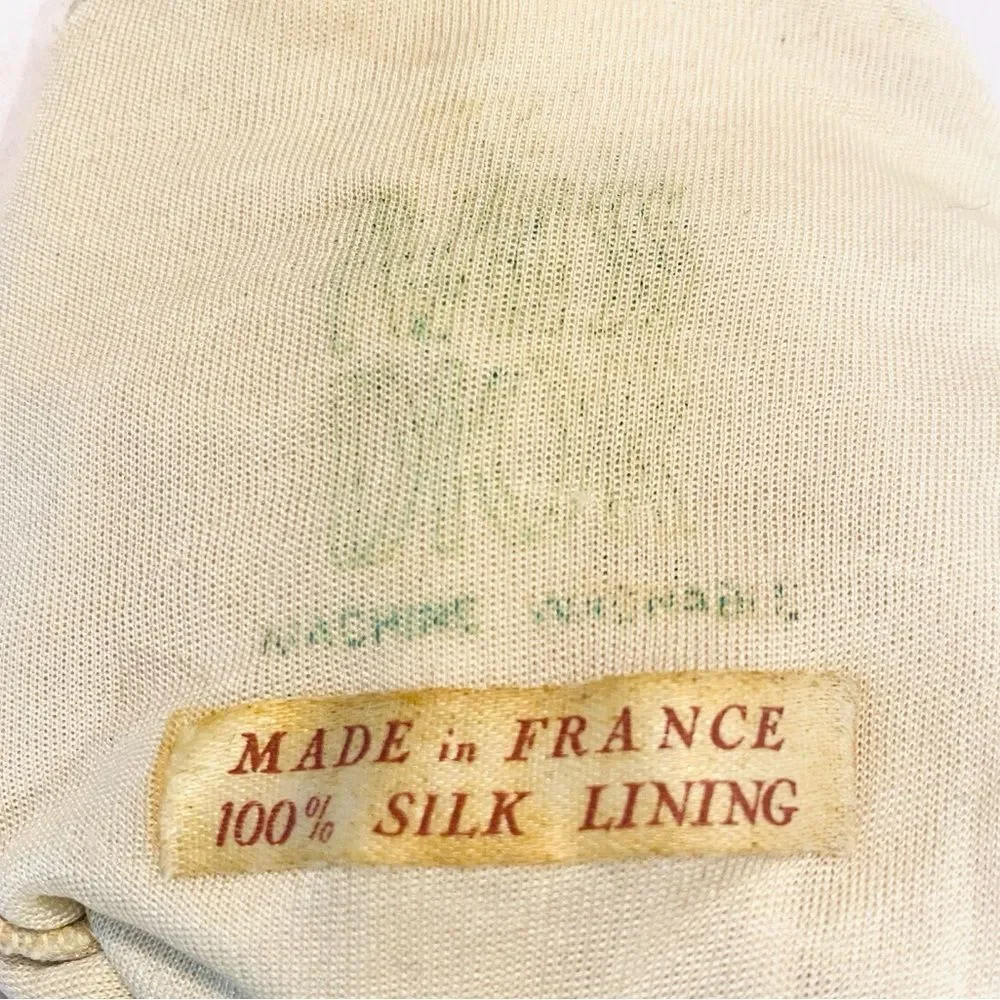 Rare 60s Vintage Christian Dior Leather Gloves Silk Lined Sz Small Ivory Cream